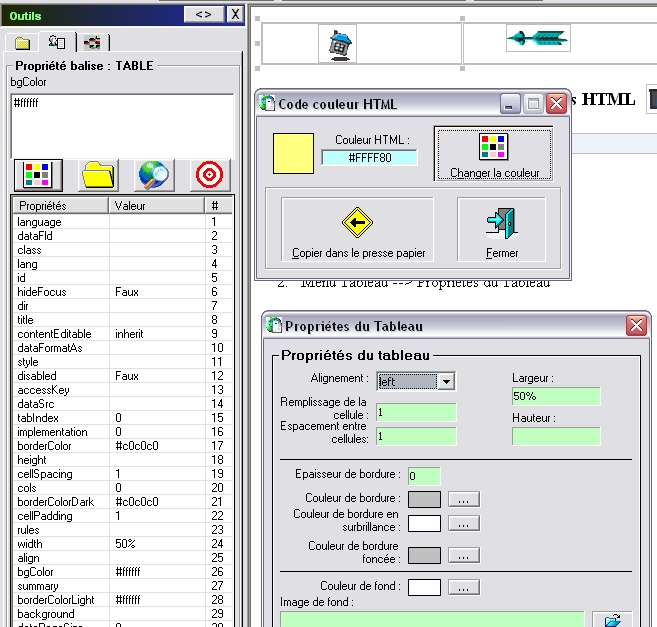 Editeur de proprits du tableau 