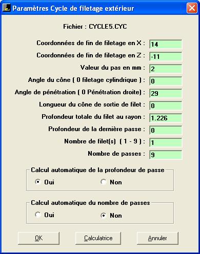 Cycle de filetage